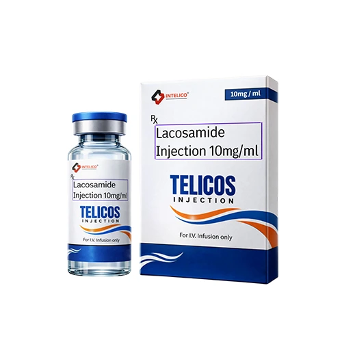 Telicos Lacosamide Injection 10mg/ml vial and box by Intelico Pharmaceuticals